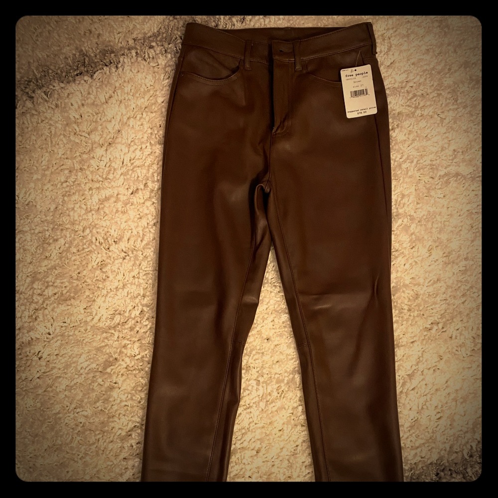 Brown leather Free People pants NWT 27
